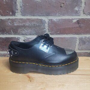 New Womens Dr Martens 1461 Quad HDW Piercing Black Milled Leather Boot Goth Sz 8